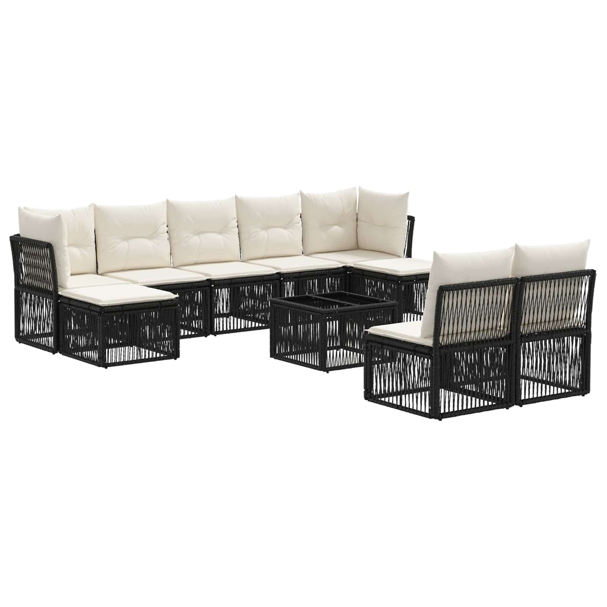 vidaXL Tuinbankenset 10 pcs Zwart poly rattan