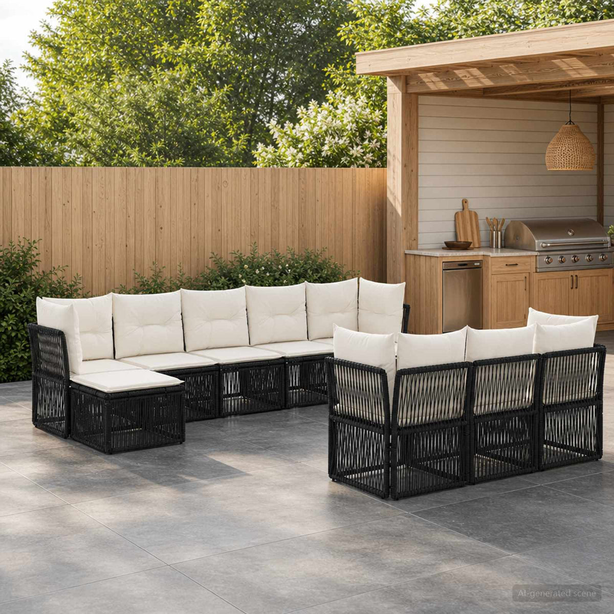 vidaXL Tuinbankenset 11 pcs Zwart poly rattan