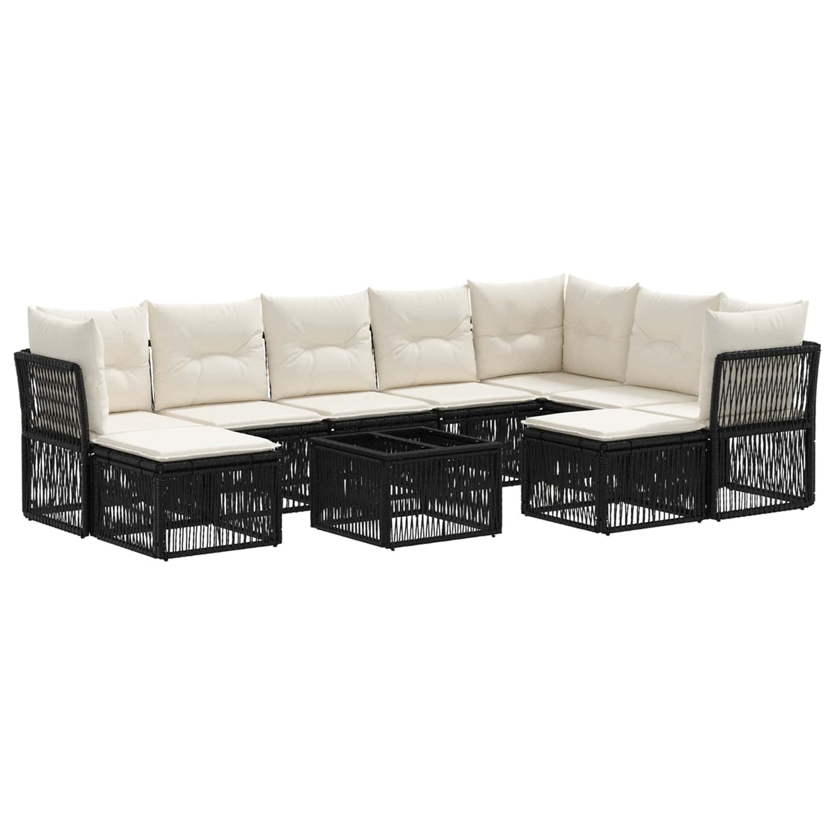 vidaXL Tuinbankenset 10 pcs Zwart poly rattan