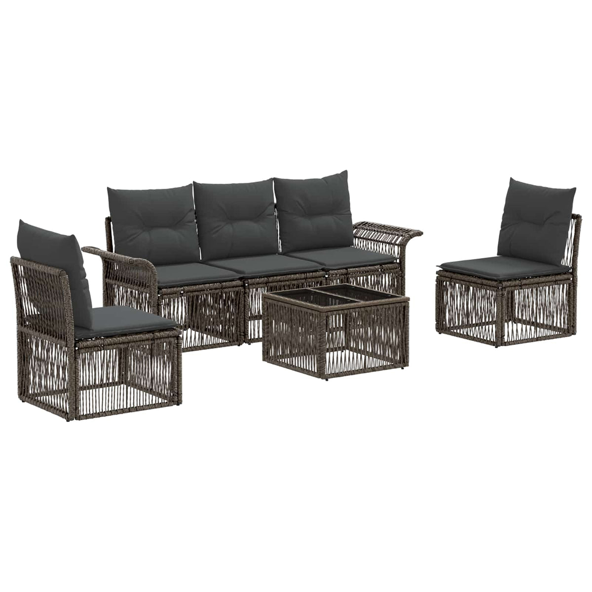 vidaXL Tuinbankenset 6 pcs Zwart poly rattan