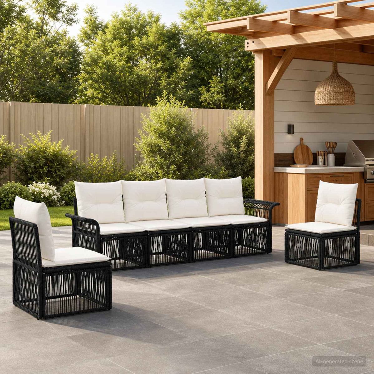 vidaXL Tuinbankenset 7 pcs Zwart poly rattan