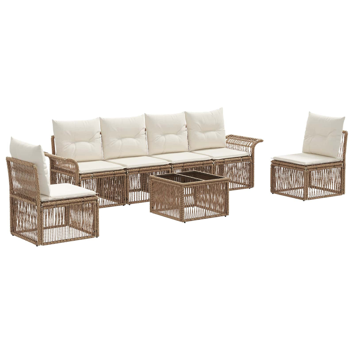 vidaXL Tuinbankenset 7 pcs Zwart poly rattan