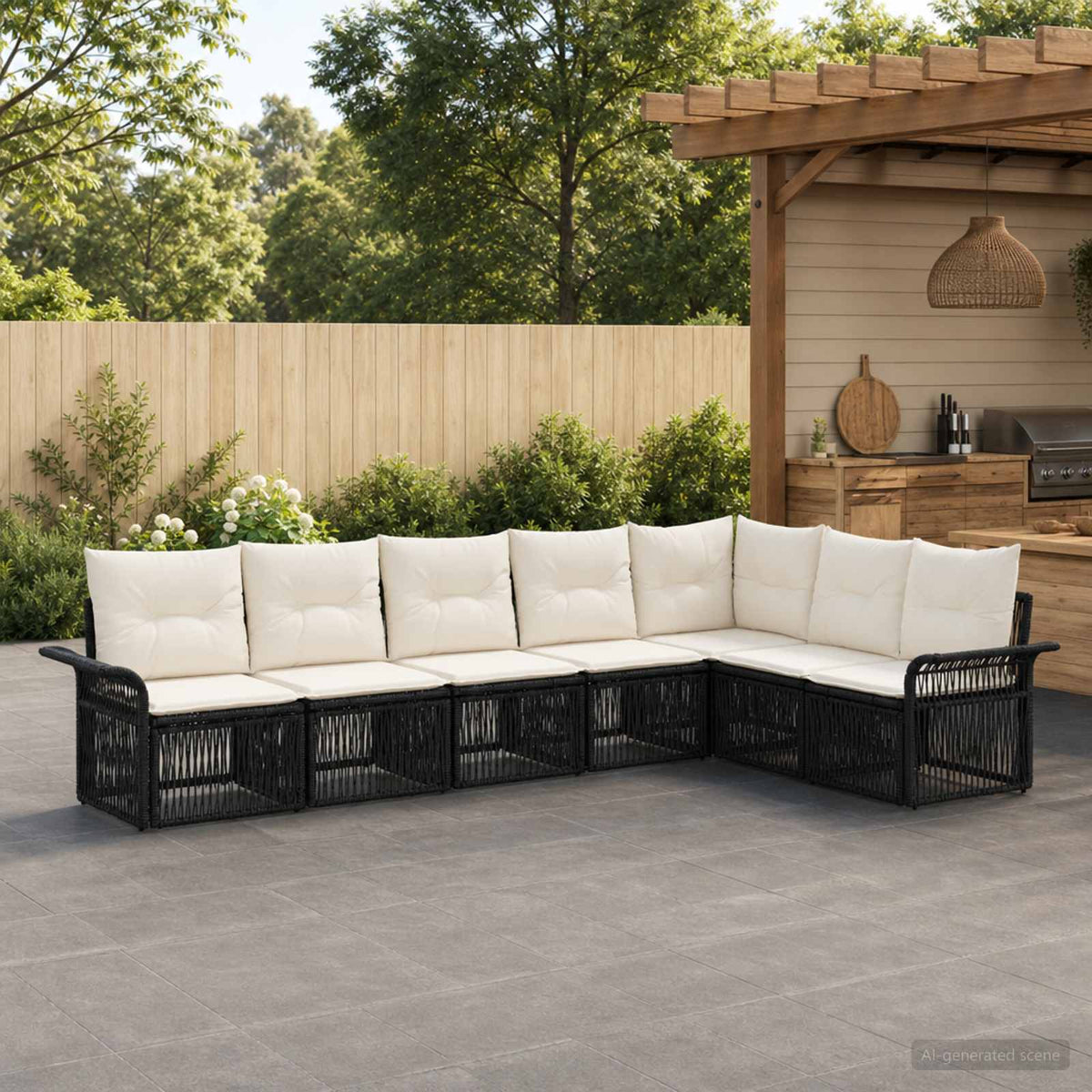 vidaXL Tuinbankenset 8 pcs Zwart poly rattan
