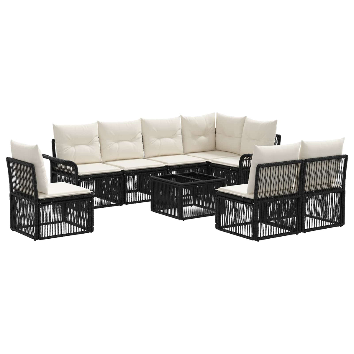 vidaXL Tuinbankenset 9 pcs Zwart poly rattan
