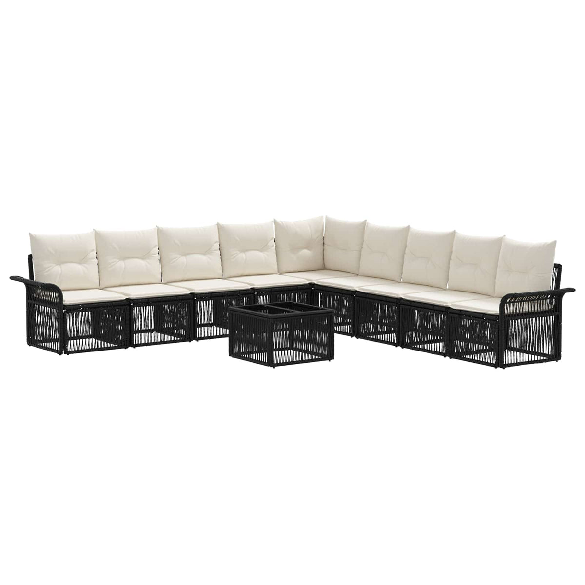 vidaXL Tuinbankenset 10 pcs Zwart poly rattan