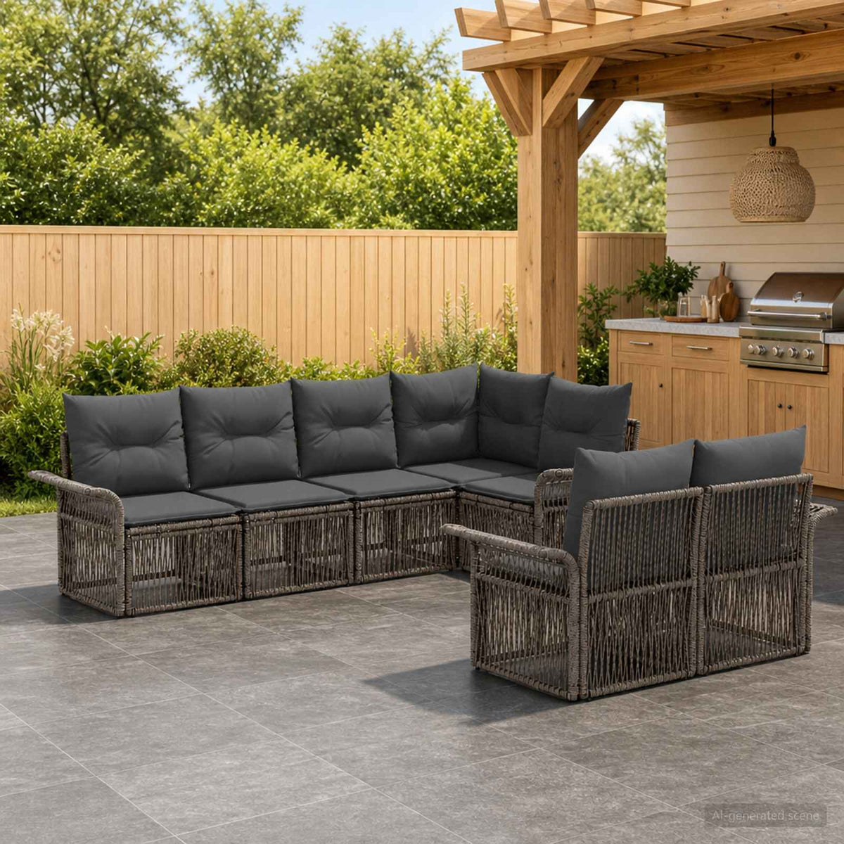 vidaXL Tuinbankenset 7 st 7-Aantal zitplaatsen Zwart poly rattan