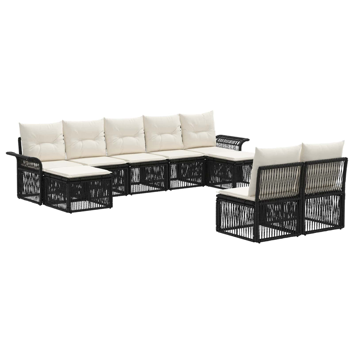vidaXL Tuinbankenset 10 pcs Zwart poly rattan