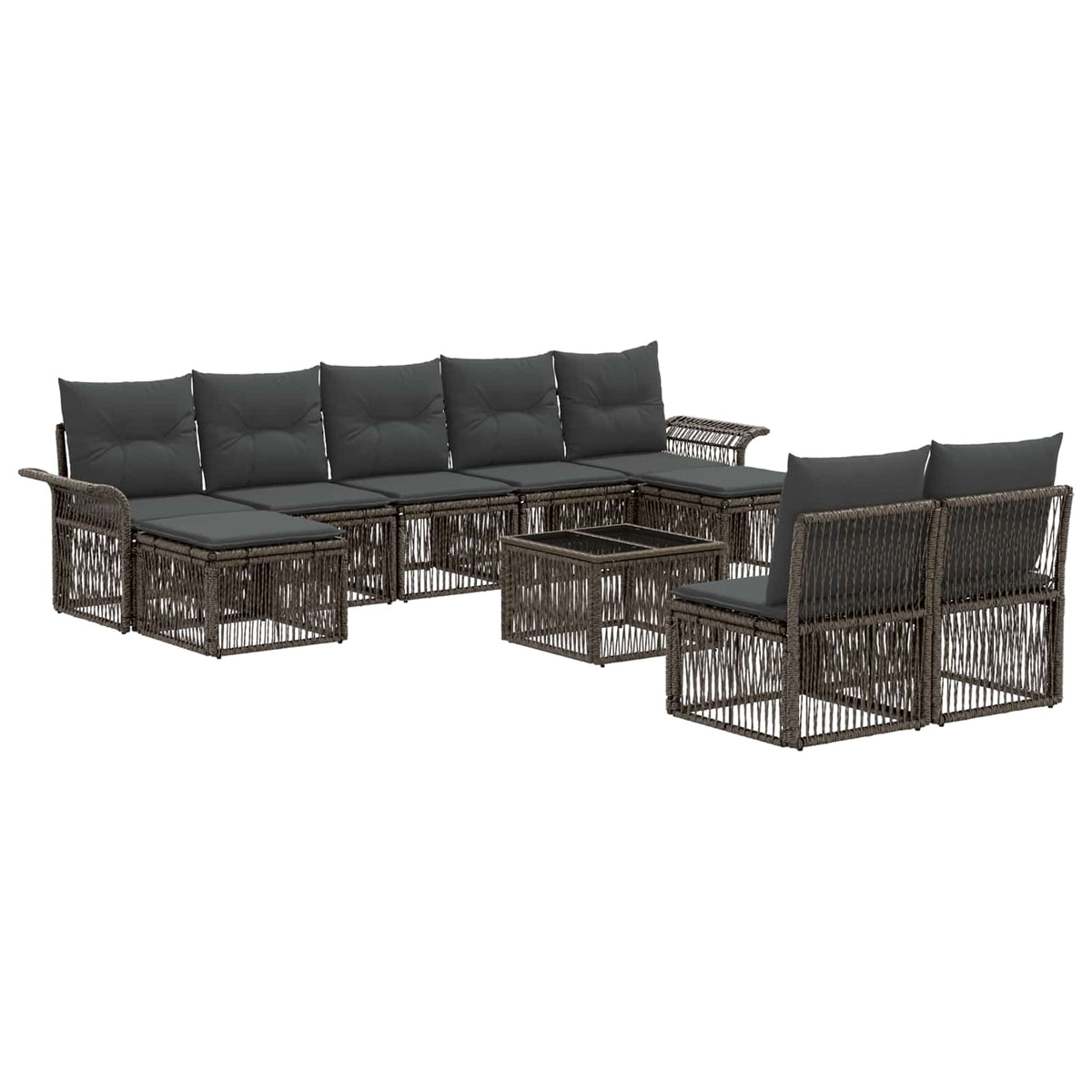 vidaXL Tuinbankenset 10 pcs Zwart poly rattan