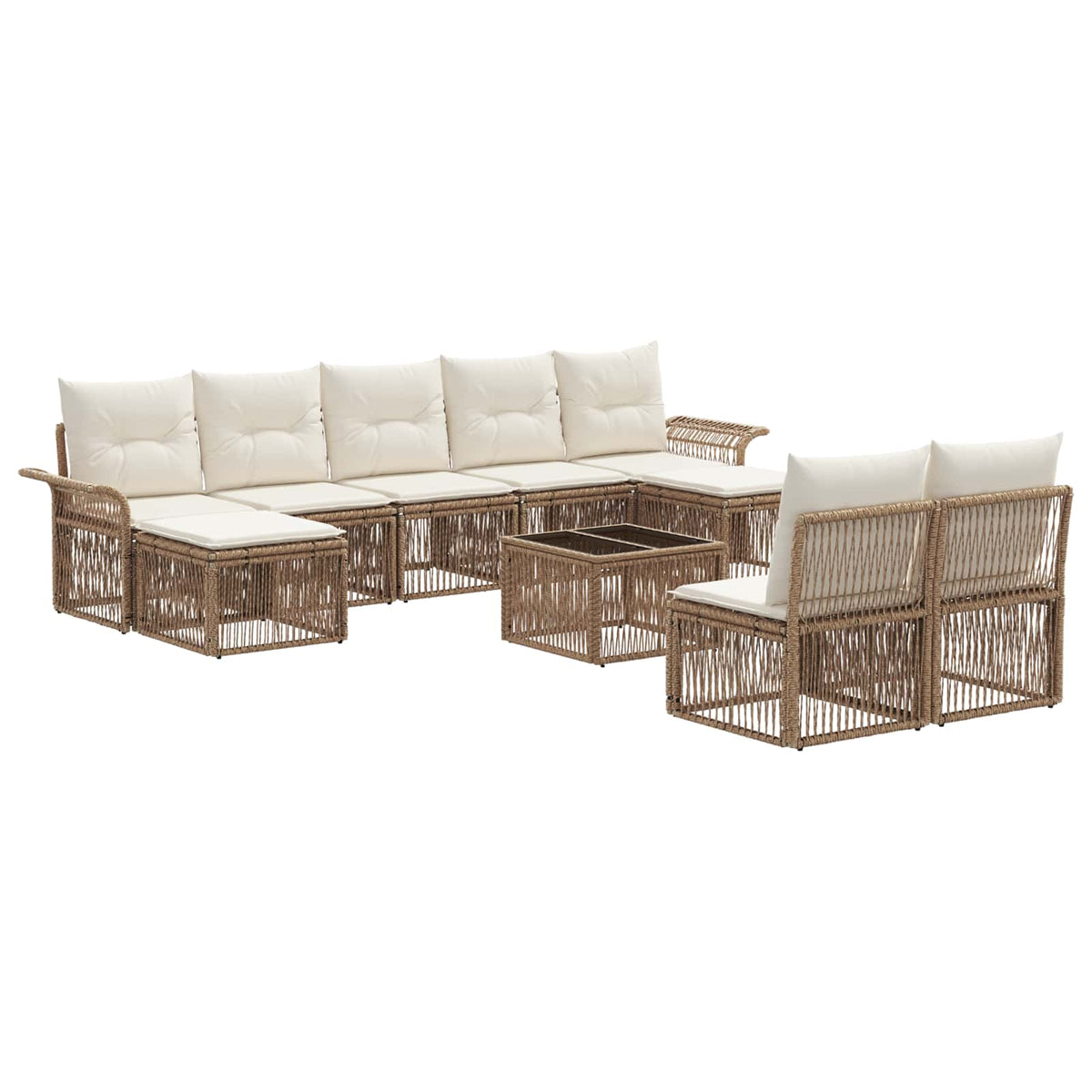 vidaXL Tuinbankenset 10 pcs Zwart poly rattan