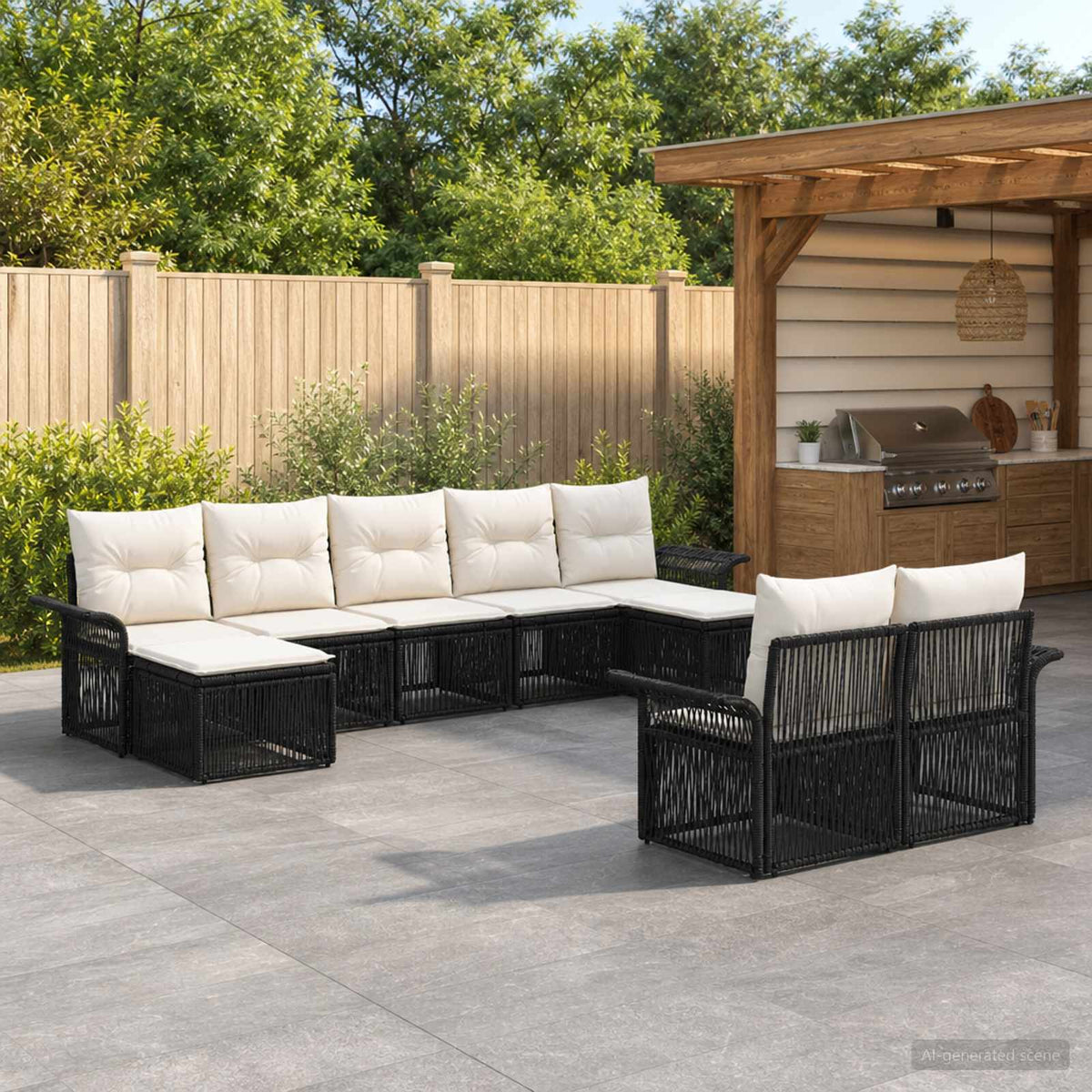 vidaXL Tuinbankenset 10 pcs Zwart poly rattan
