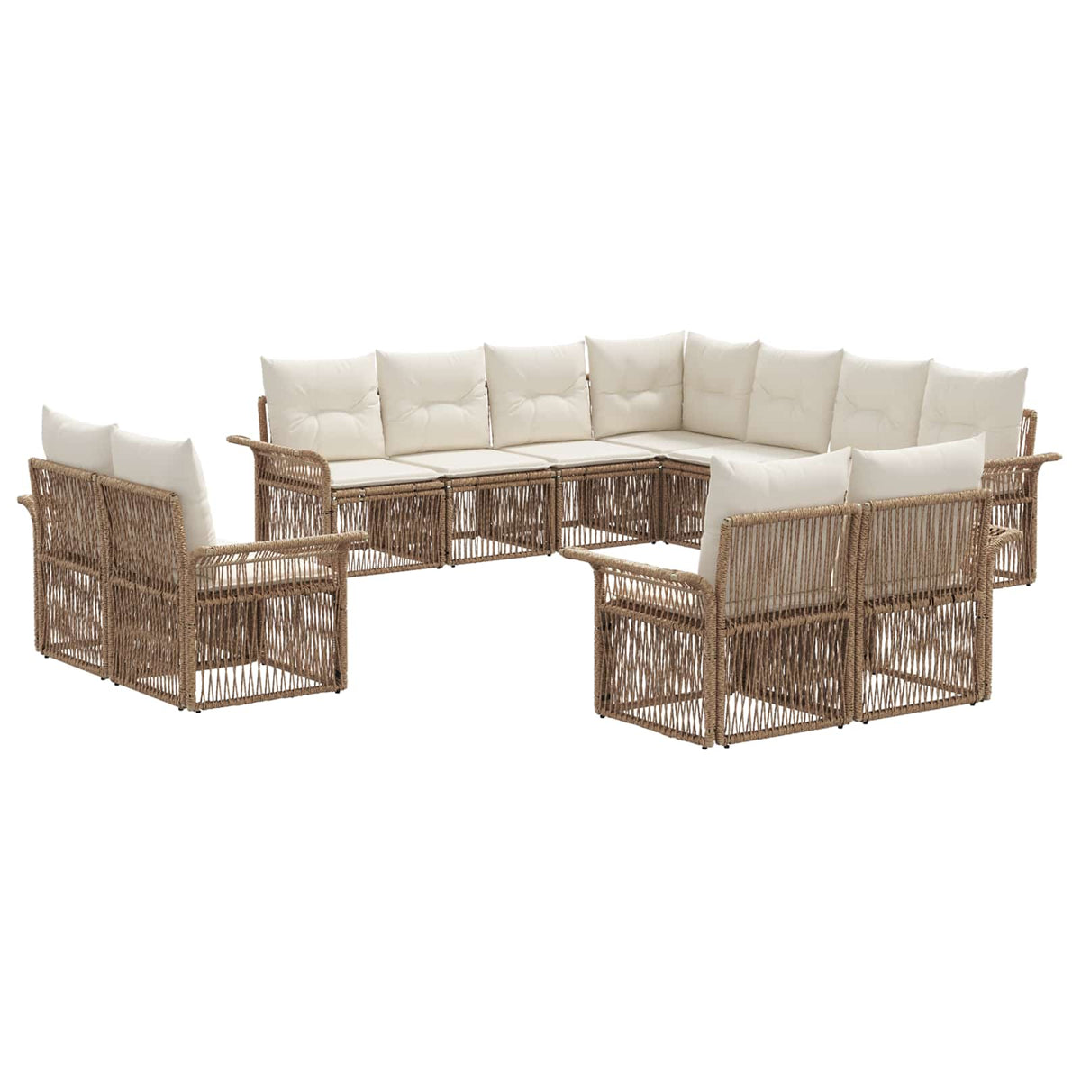vidaXL Tuinbankenset 12 pcs Zwart en Cream Wit poly rattan