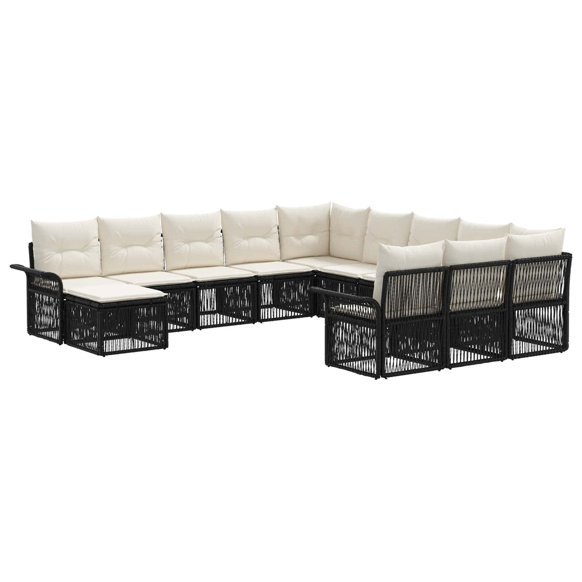 vidaXL Tuinbankenset 13 pcs Zwart en Cream Wit poly rattan