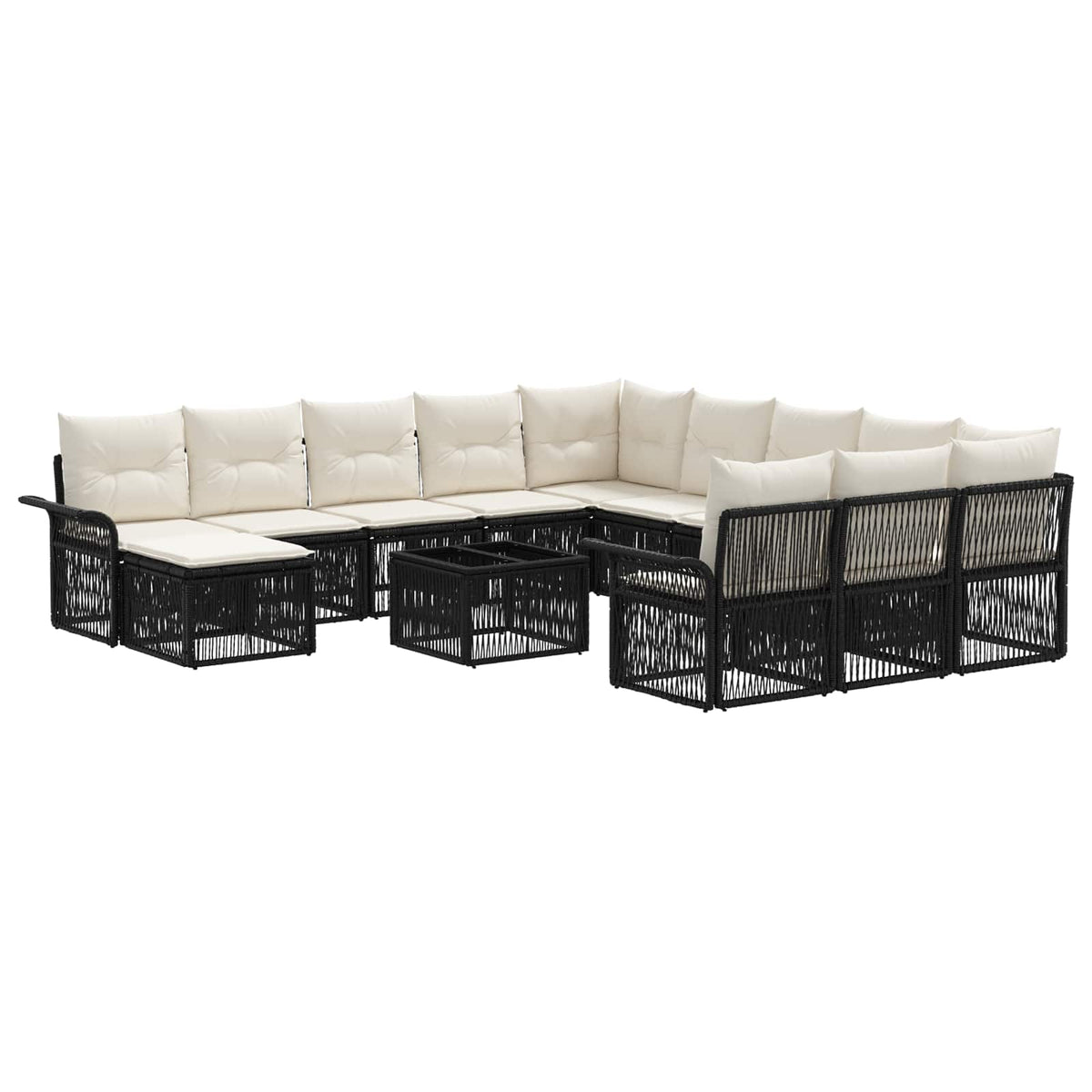vidaXL Tuinbankenset 13 pcs Zwart en Cream Wit poly rattan