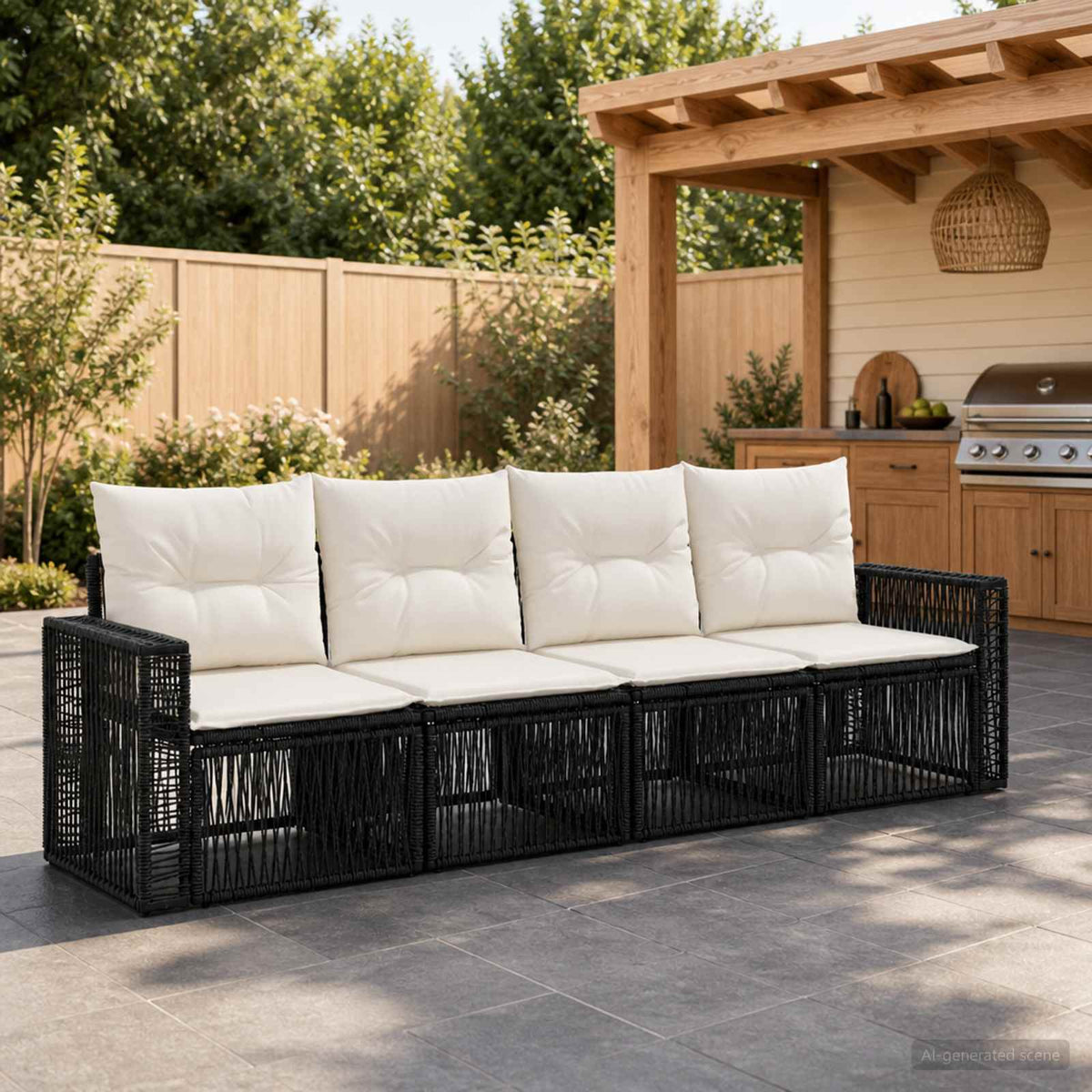 vidaXL Tuinbankenset 5 pcs Zwart en Cream Wit poly rattan