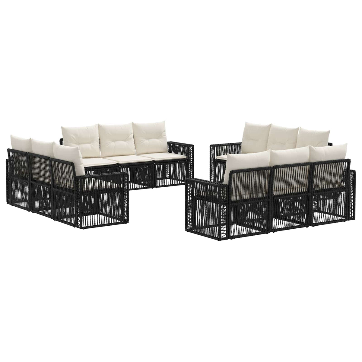 vidaXL Tuinbankenset 13 pcs Zwart en Cream Wit poly rattan