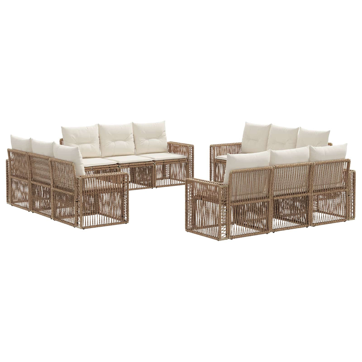 vidaXL Tuinbankenset 13 pcs Zwart en Cream Wit poly rattan