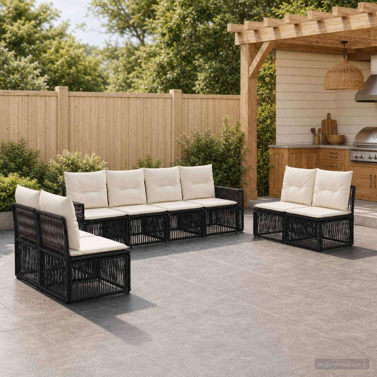 vidaXL Tuinbankenset 9 pcs Zwart en Cream Wit poly rattan
