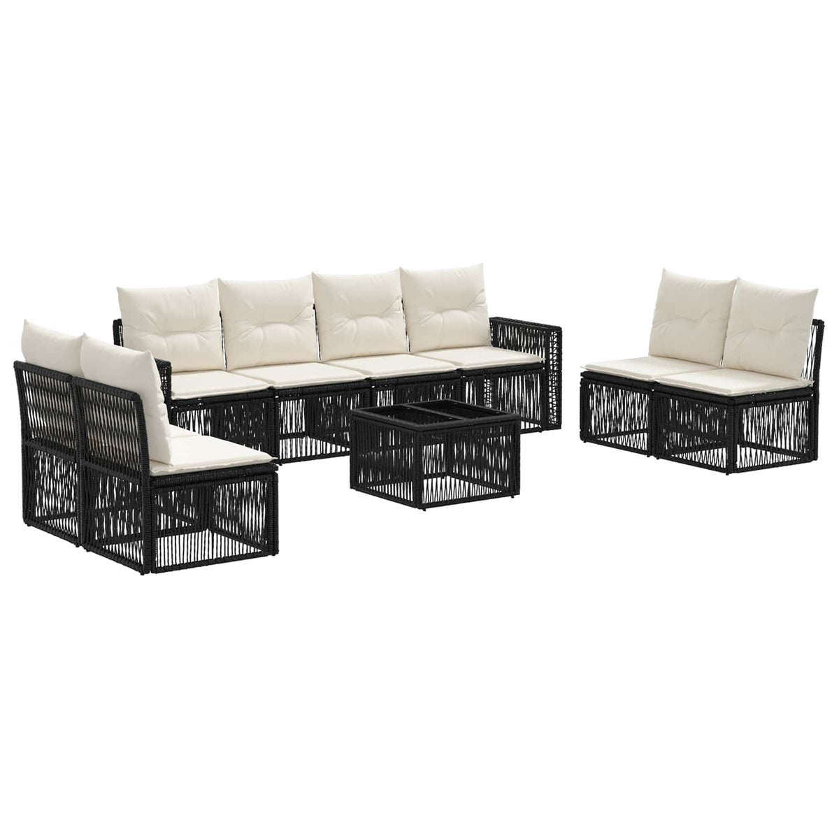 vidaXL Tuinbankenset 9 pcs Zwart en Cream Wit poly rattan