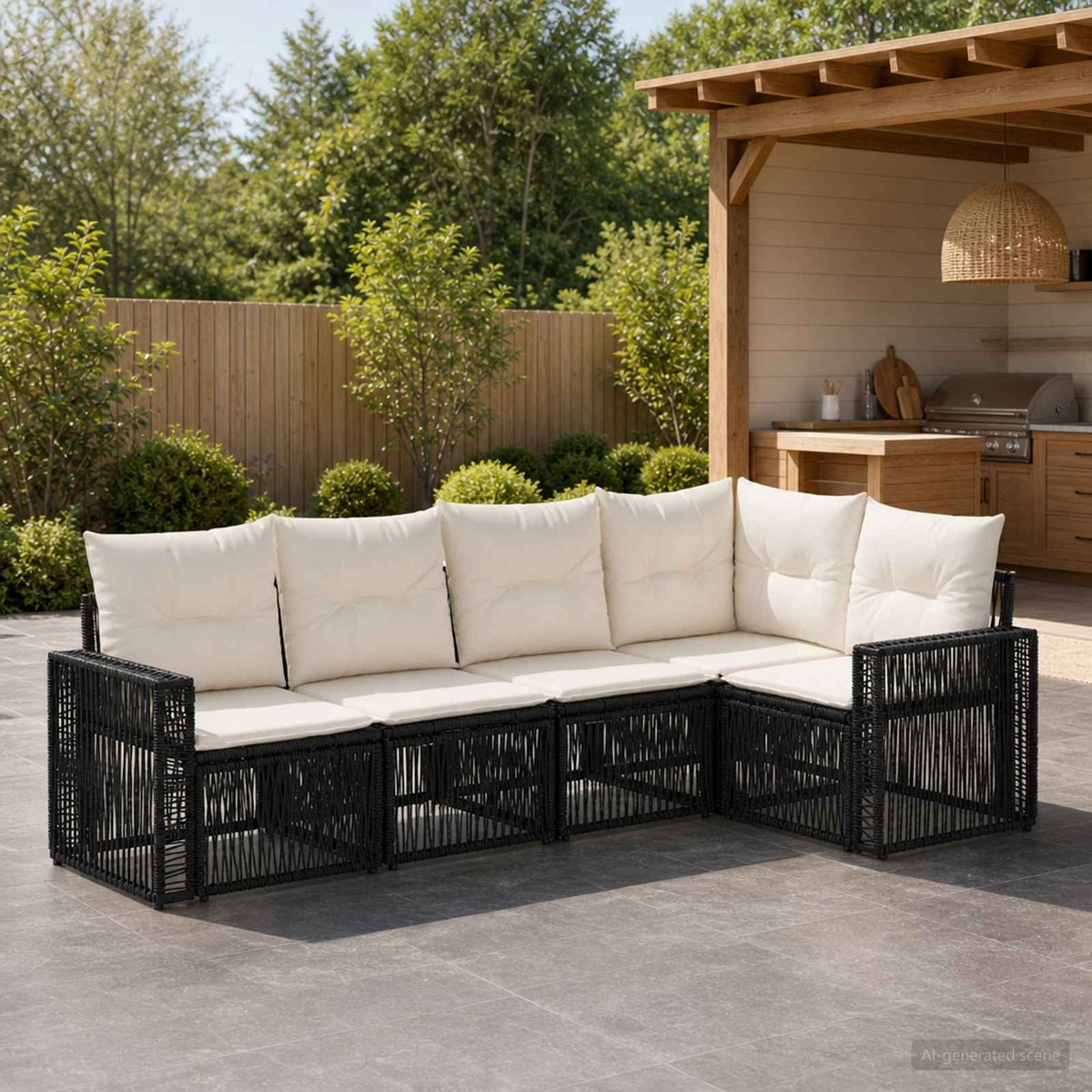 vidaXL Tuinbankenset 6 pcs Zwart en Cream Wit poly rattan
