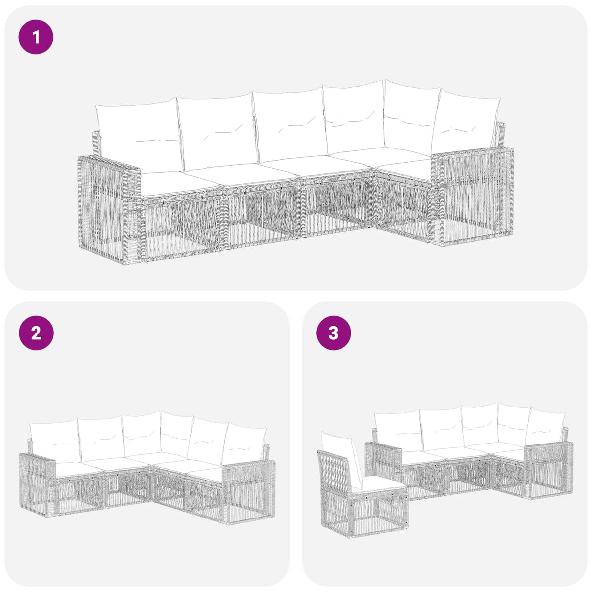 vidaXL Tuinbankenset 6 pcs Zwart en Cream Wit poly rattan