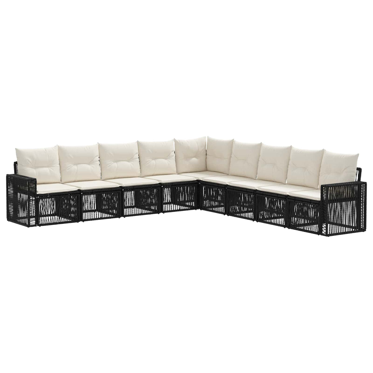 vidaXL Tuinbankenset 10 pcs Zwart en Cream Wit poly rattan