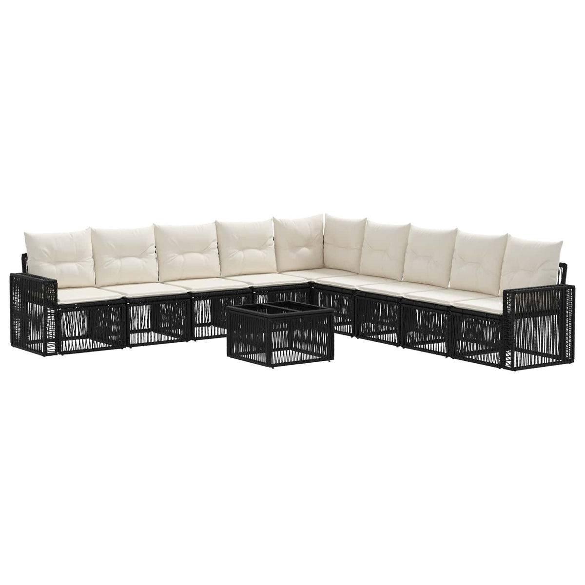 vidaXL Tuinbankenset 10 pcs Zwart en Cream Wit poly rattan