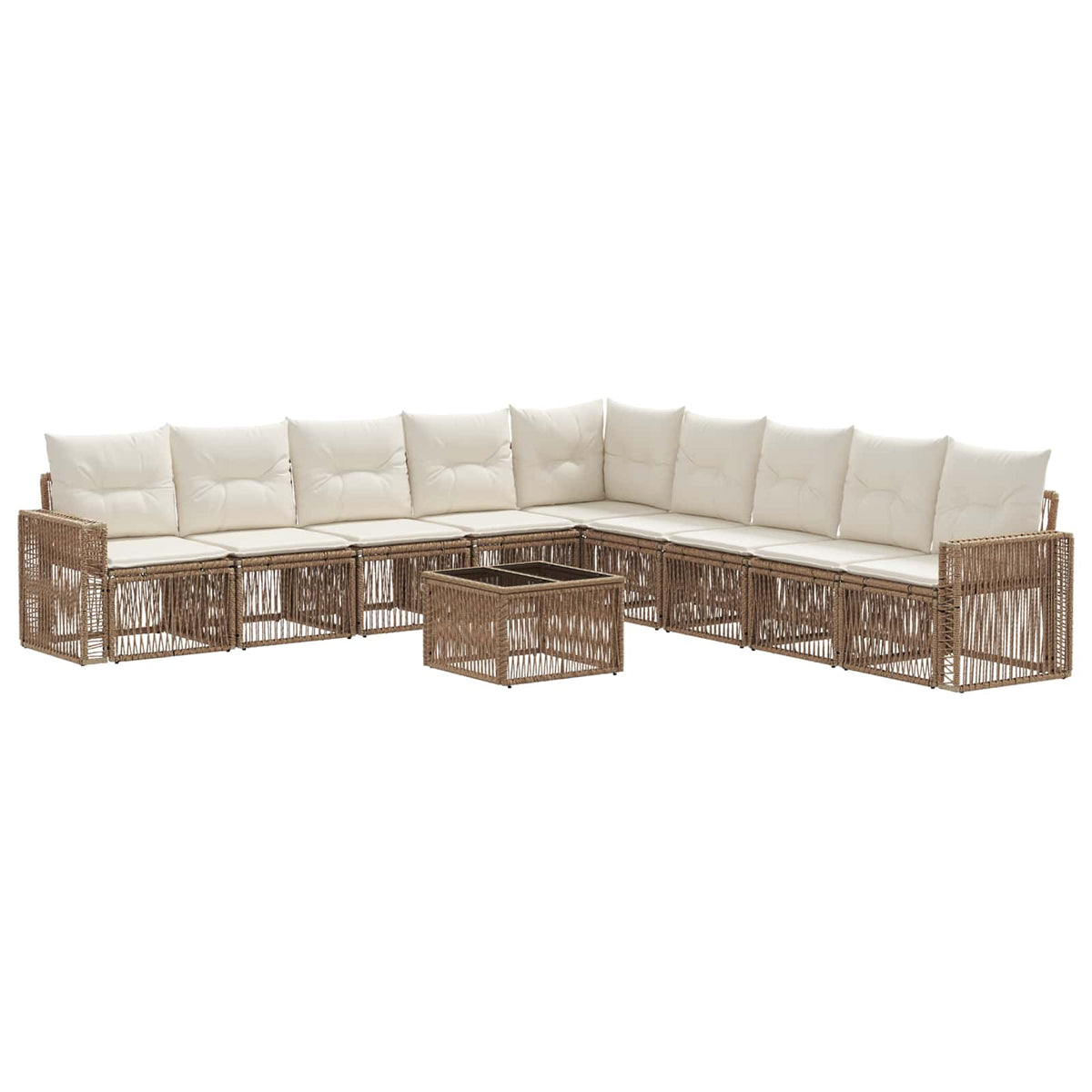 vidaXL Tuinbankenset 10 pcs Zwart en Cream Wit poly rattan
