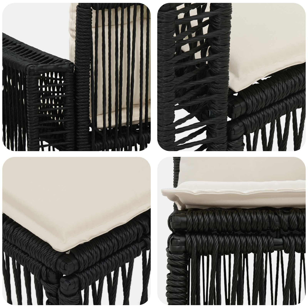 vidaXL Tuinbankenset 7 pcs Zwart en Cream Wit poly rattan