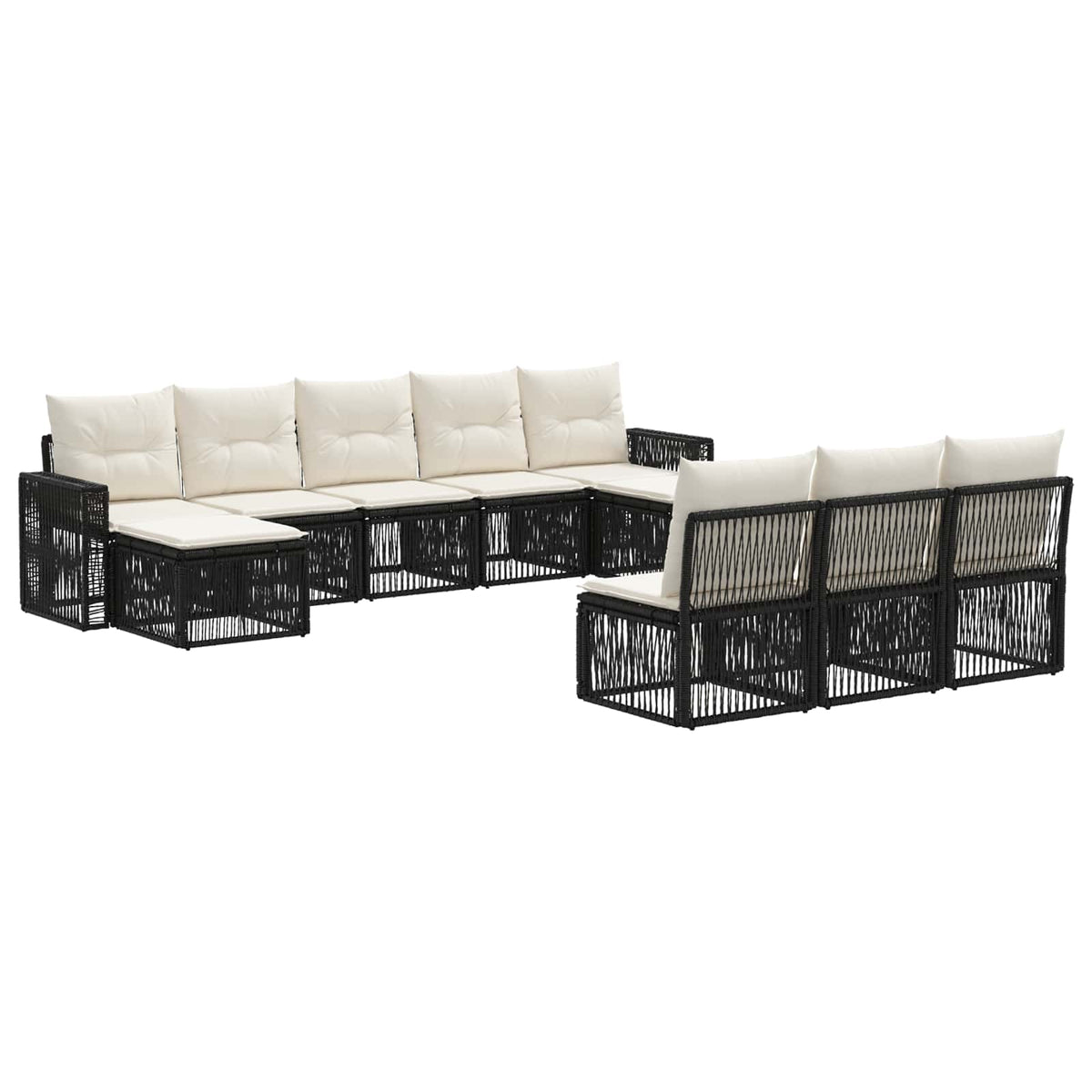 vidaXL Tuinbankenset 11 pcs Zwart en Cream Wit poly rattan