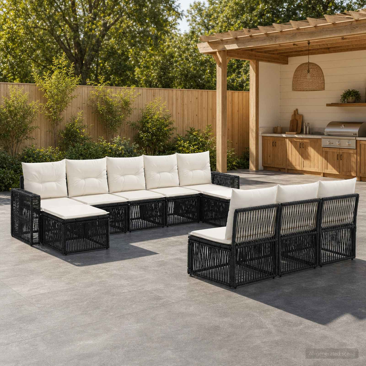 vidaXL Tuinbankenset 11 pcs Zwart en Cream Wit poly rattan