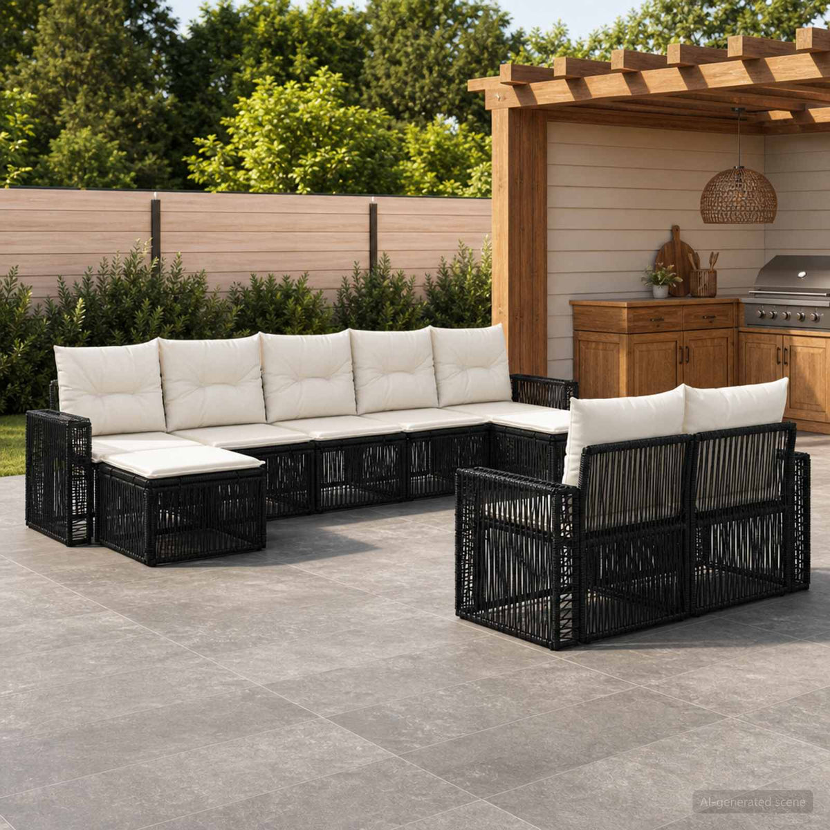 vidaXL Tuinbankenset 10 pcs Zwart en Cream Wit poly rattan