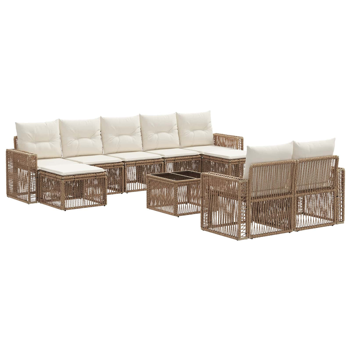 vidaXL Tuinbankenset 10 pcs Zwart en Cream Wit poly rattan