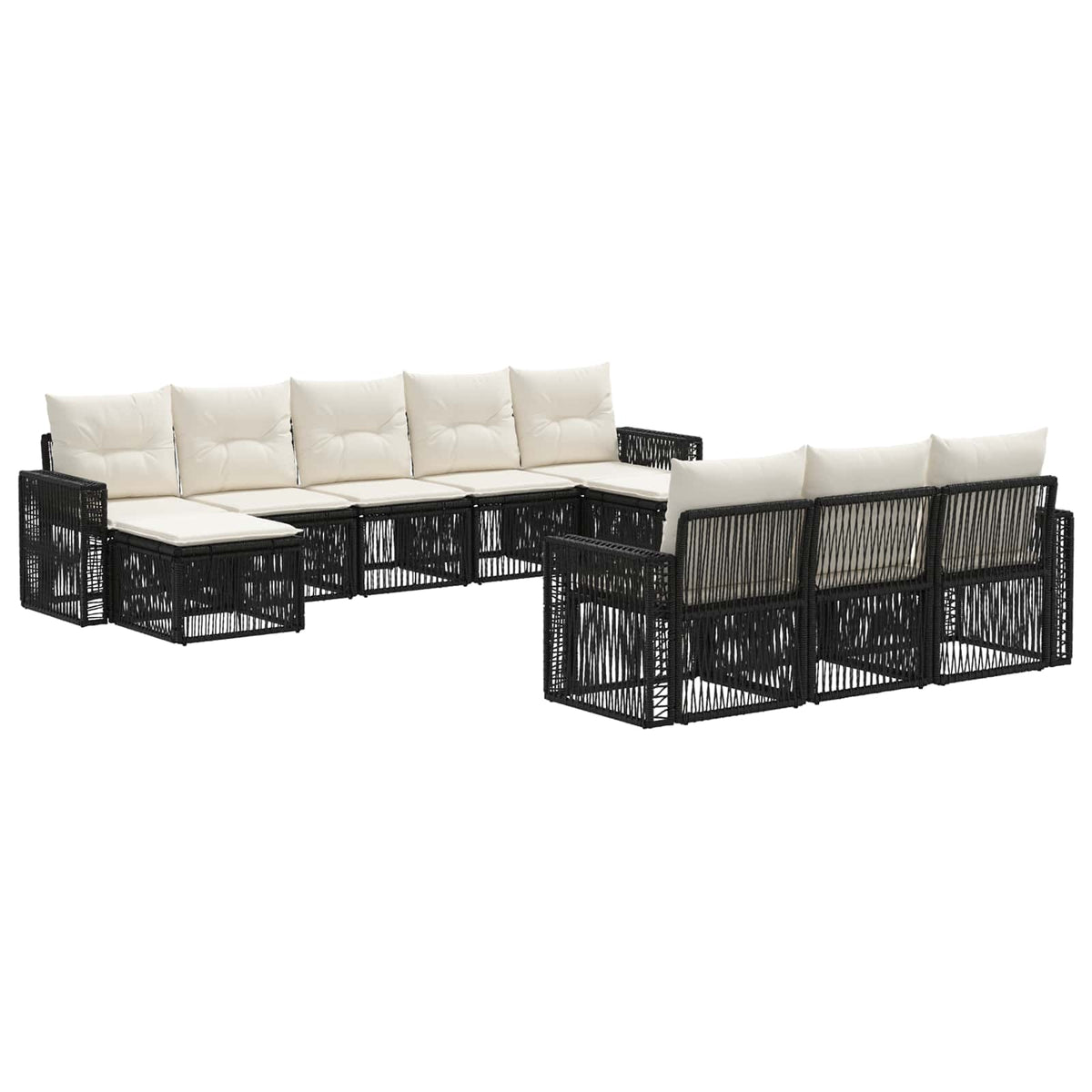 vidaXL Tuinbankenset 11 pcs Zwart en Cream Wit poly rattan