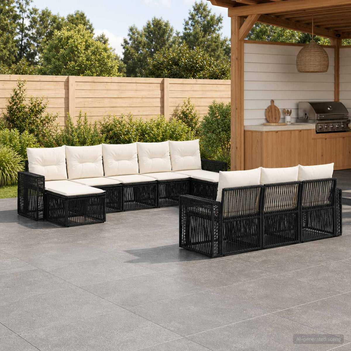 vidaXL Tuinbankenset 11 pcs Zwart en Cream Wit poly rattan