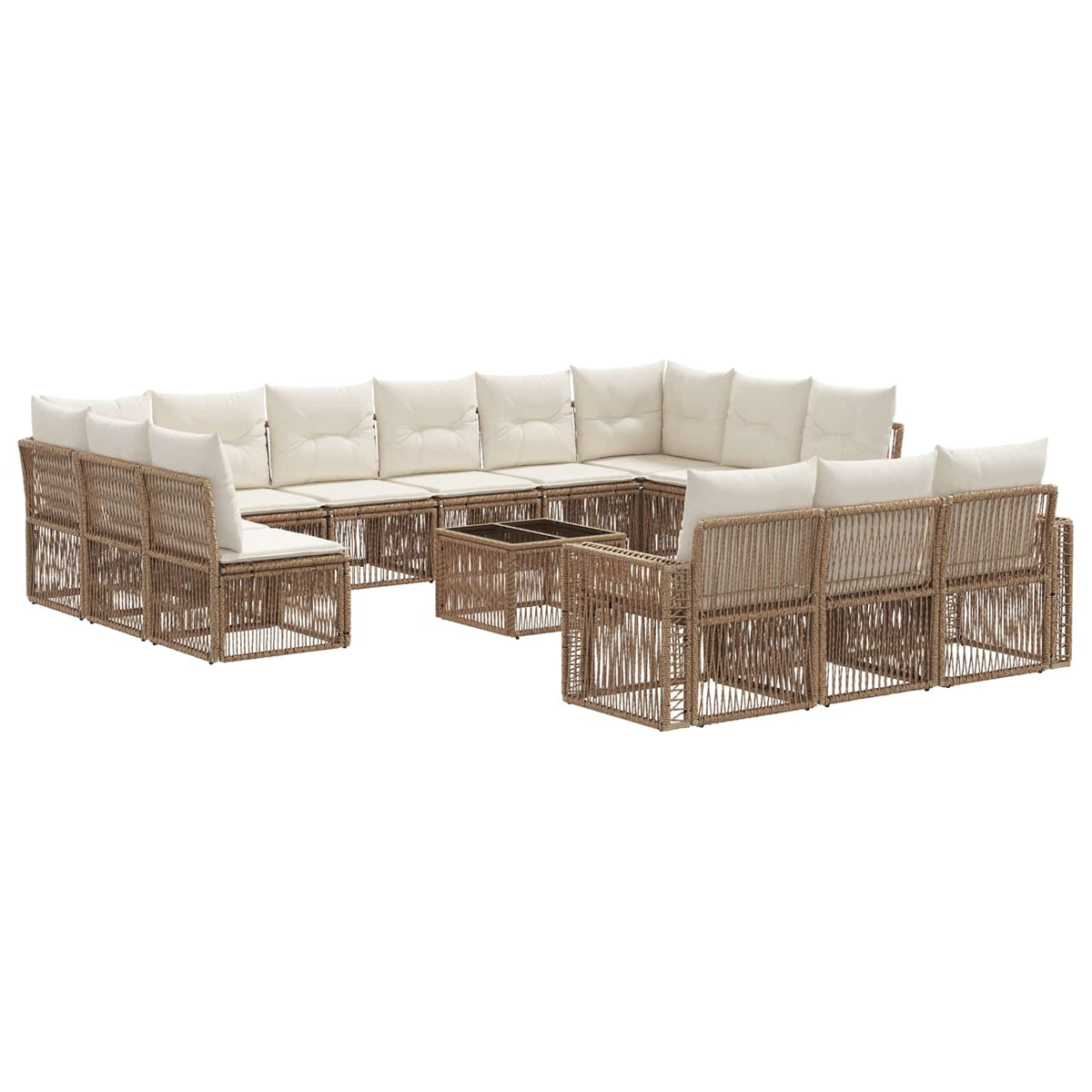 vidaXL Tuinbankenset 14 pcs Zwart en Cream Wit poly rattan