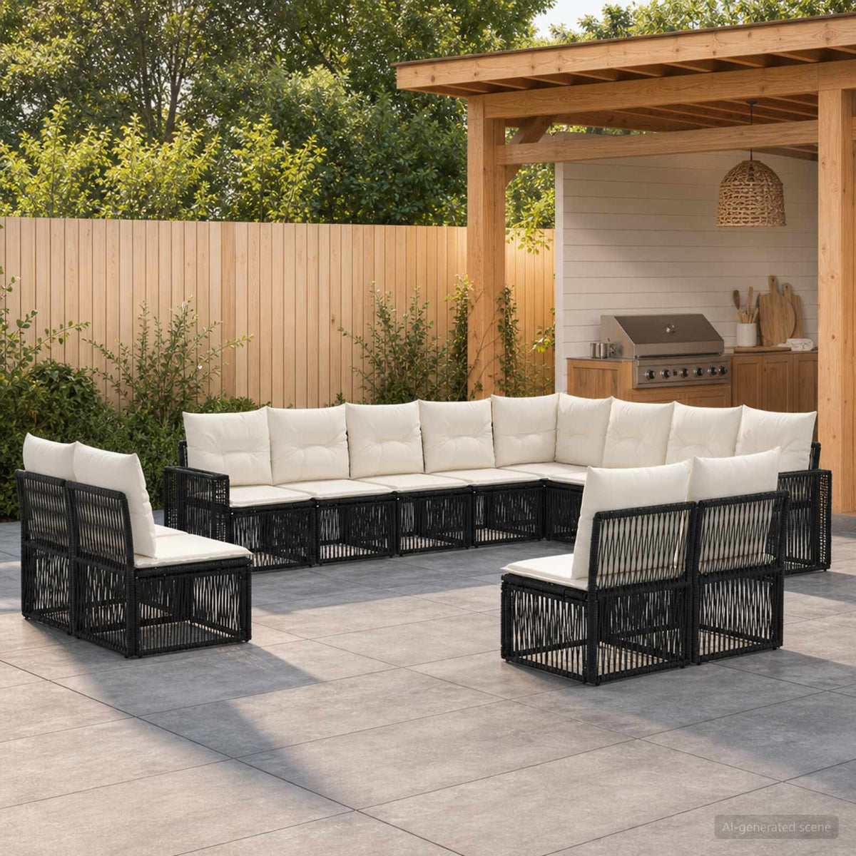 vidaXL Tuinbankenset 13 pcs Zwart en Cream Wit poly rattan