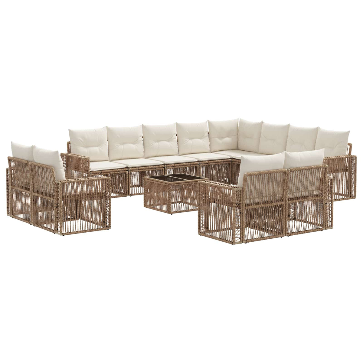 vidaXL Tuinbankenset 13 pcs Zwart en Cream Wit poly rattan