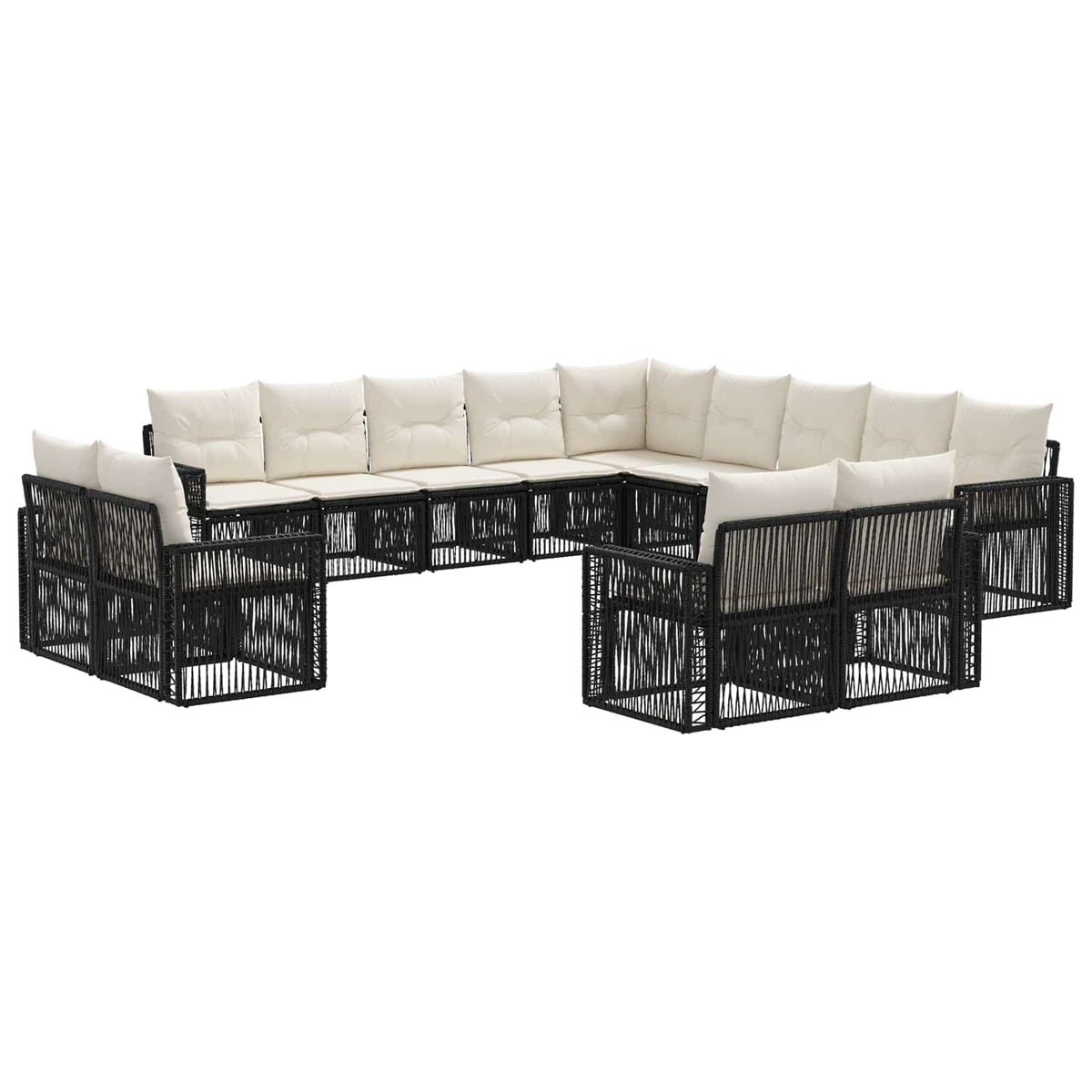vidaXL Tuinbankenset 14 pcs Zwart en Cream Wit poly rattan