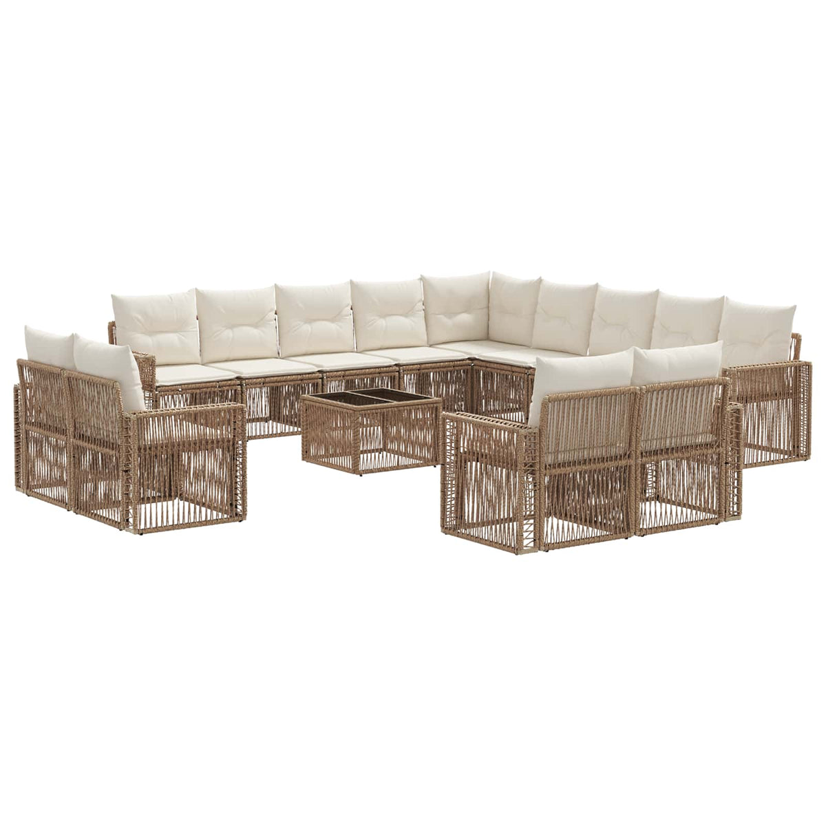 vidaXL Tuinbankenset 14 pcs Zwart en Cream Wit poly rattan
