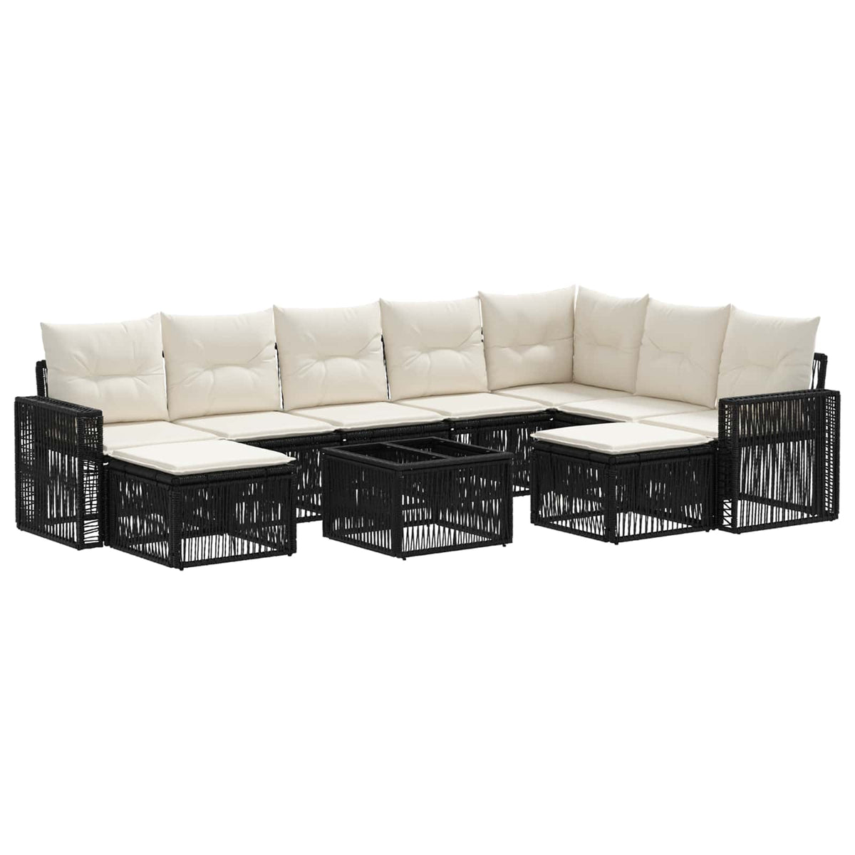 vidaXL Tuinbankenset 10 pcs Zwart en Cream Wit poly rattan