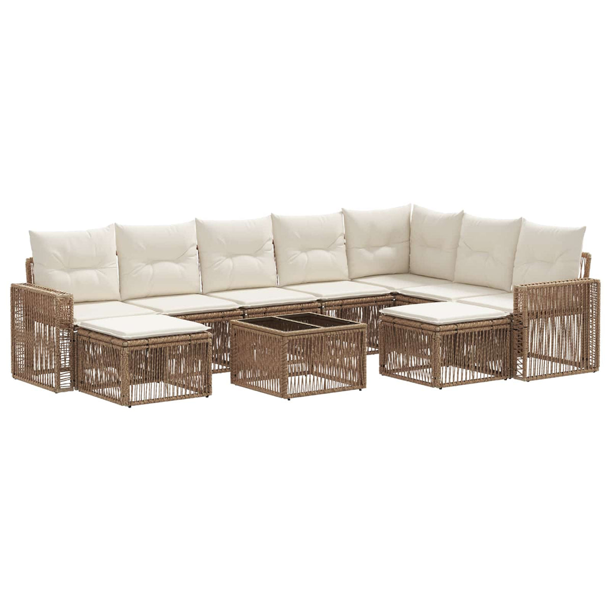 vidaXL Tuinbankenset 10 pcs Zwart en Cream Wit poly rattan