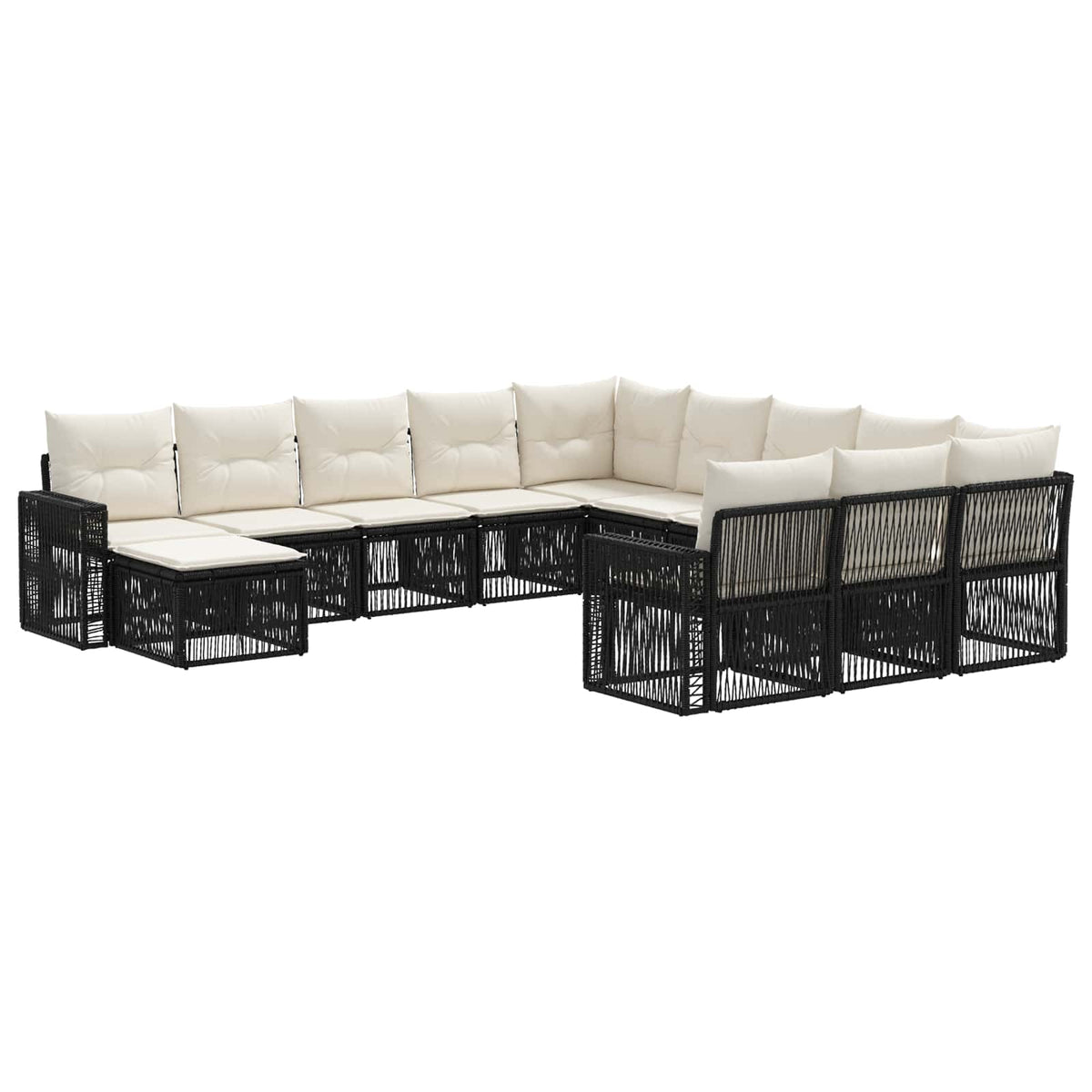 vidaXL Tuinbankenset 13 pcs Zwart en Cream Wit poly rattan