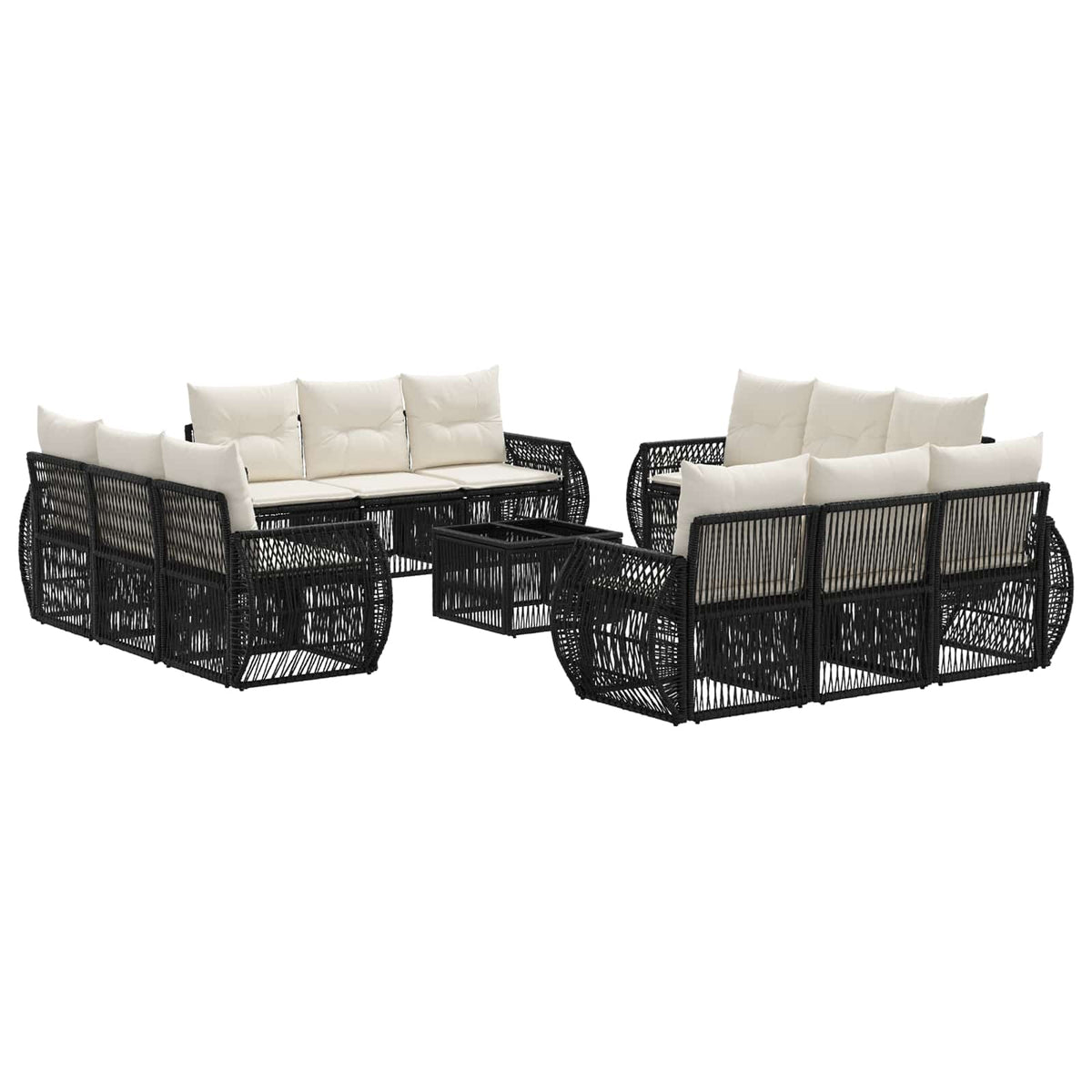 vidaXL Tuinbankenset 13 pcs Zwart en Cream Wit poly rattan