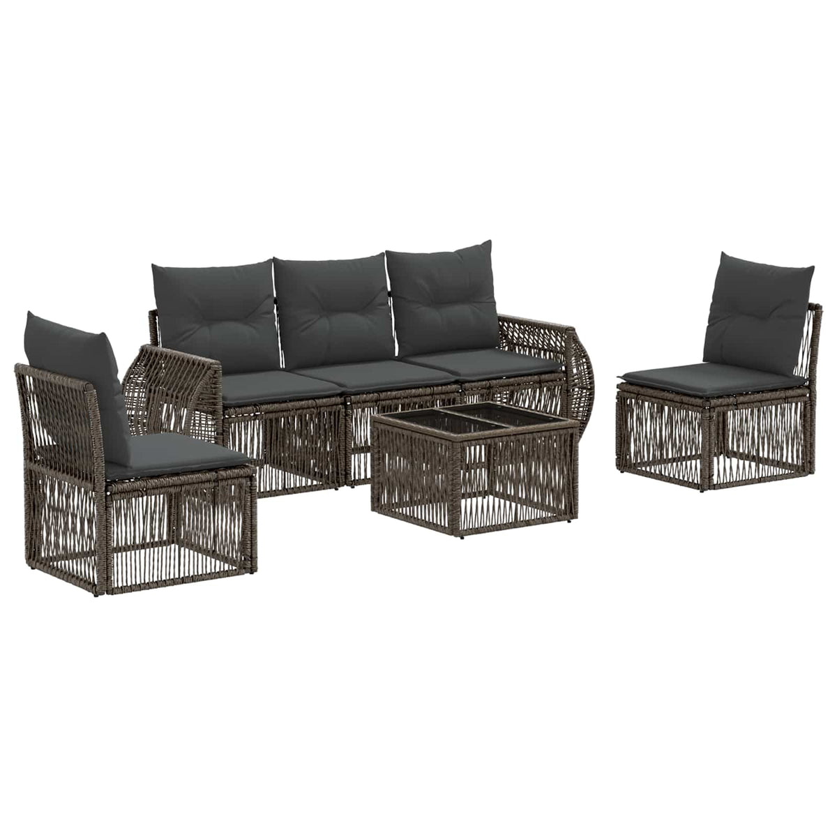 vidaXL Tuinbankenset 6 pcs Zwart en Cream Wit poly rattan