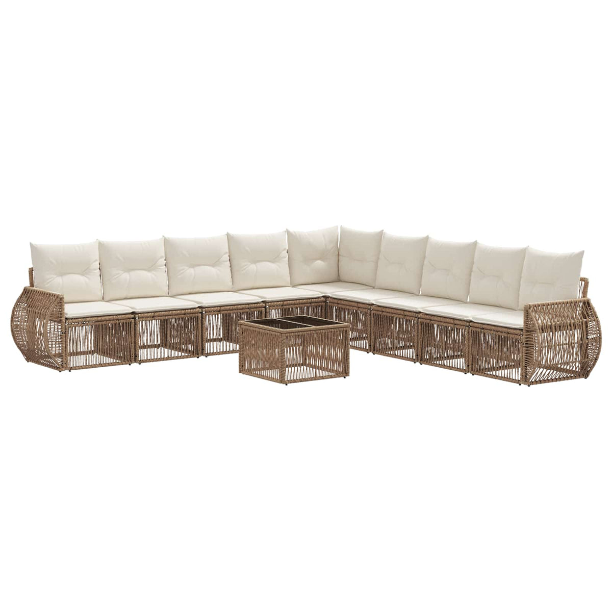 vidaXL Tuinbankenset 10 pcs Zwart en Cream Wit poly rattan