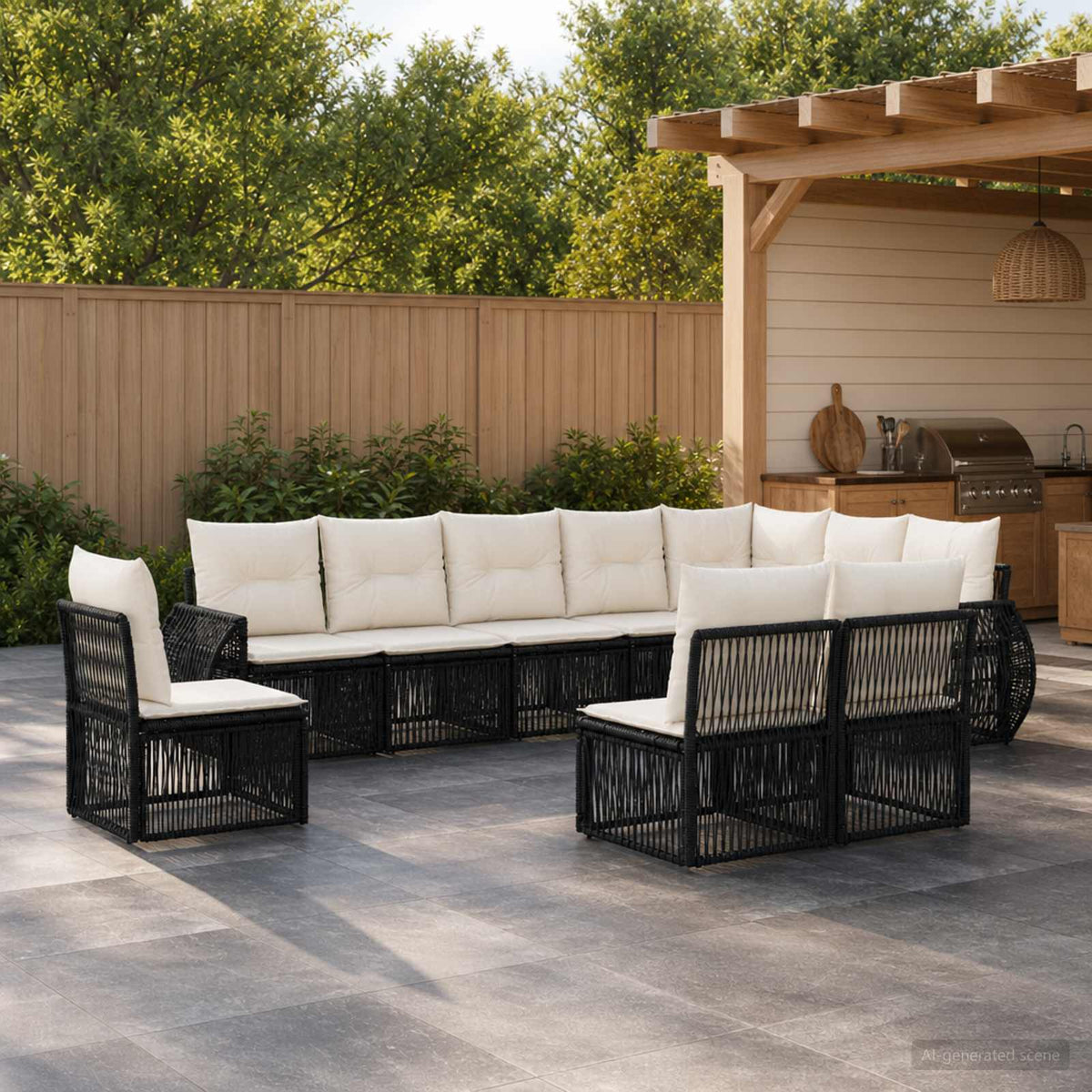 vidaXL Tuinbankenset 11 pcs Zwart en Cream Wit poly rattan