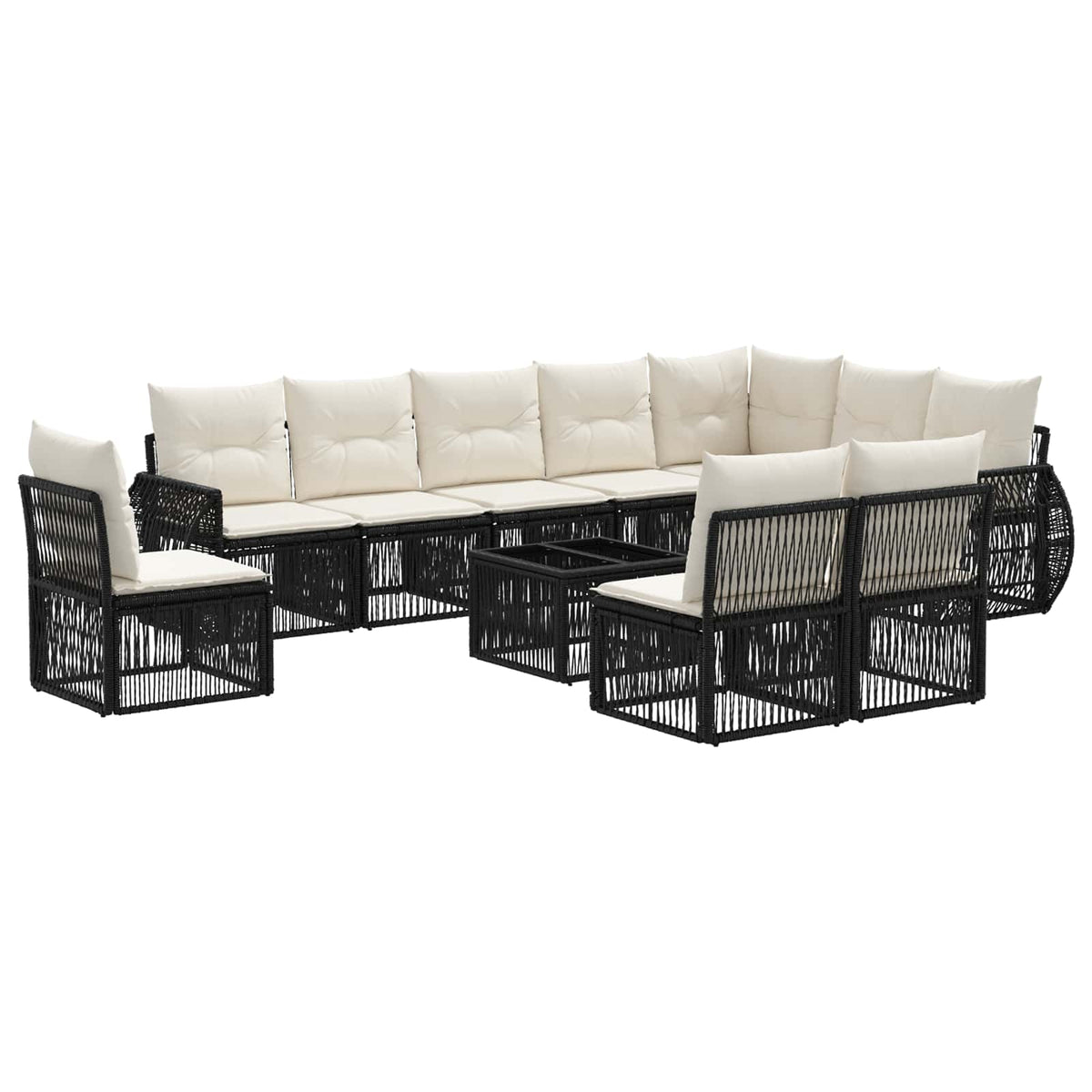vidaXL Tuinbankenset 11 pcs Zwart en Cream Wit poly rattan