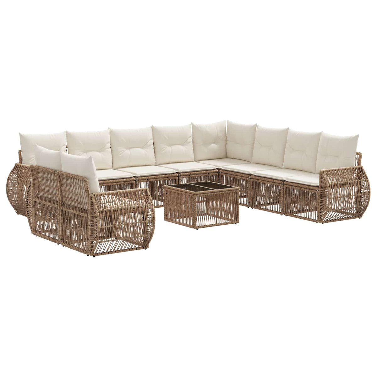 vidaXL Tuinbankenset 11 pcs Zwart en Cream Wit poly rattan