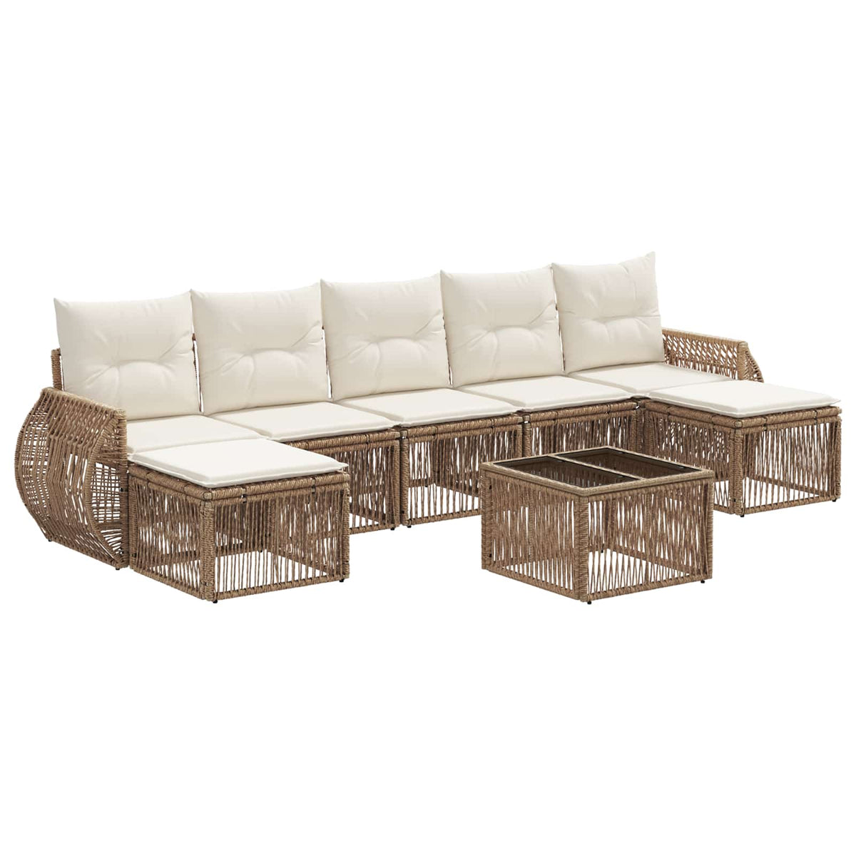 vidaXL Tuinbankenset 8 pcs Zwart en Cream Wit poly rattan