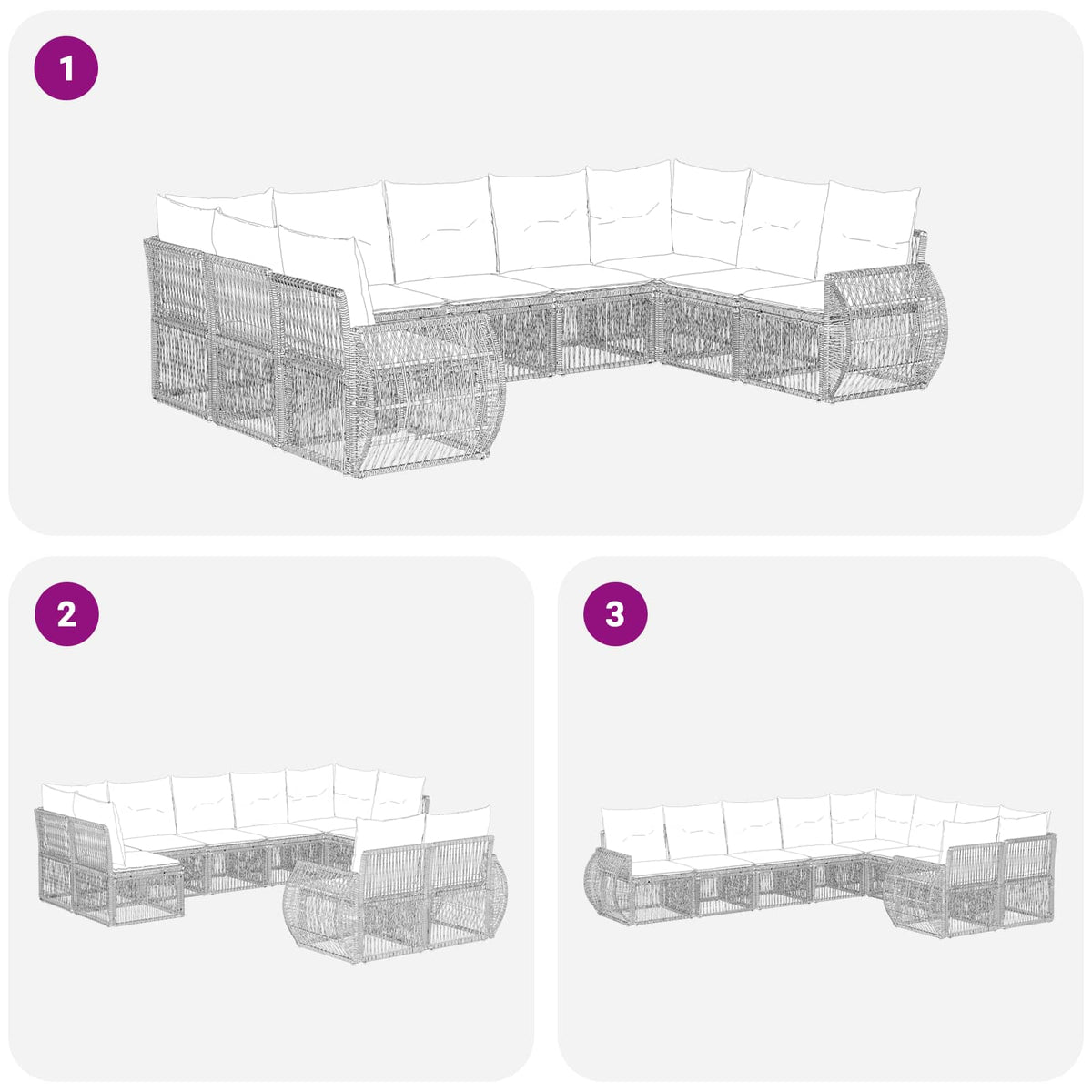 vidaXL Tuinbankenset 10 pcs Zwart en Cream Wit poly rattan